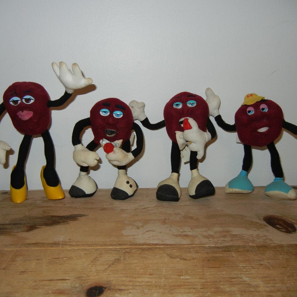 VINTAGE Lot of 4 1988 Hardees Applause California Raisins 6" Bendable Plush Toy